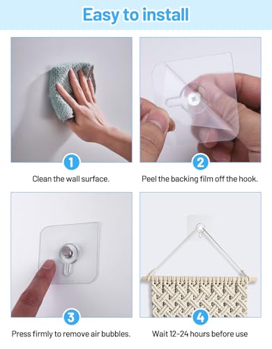 Image of 30 Pcs Adhesive Picture Hooks, 20 Ibs Load Heavy Duty Self Adhesive Wall Hooks for Hanging, Waterproof Picture Hangers Without Nails for Bathroom Kitchen, Transparent Sticky Hooks for Frames