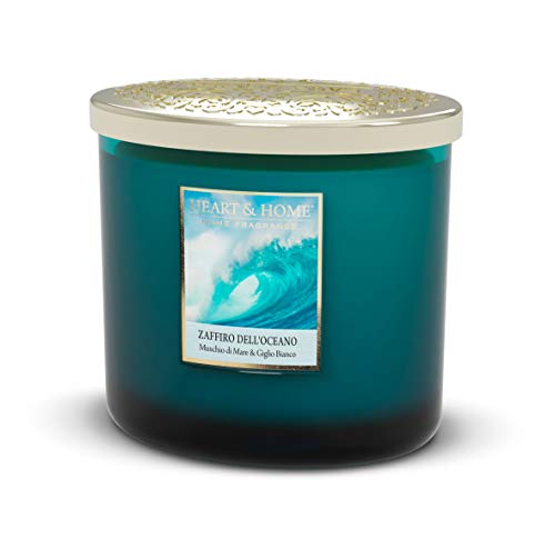 Heart & Home HHTE17 Twin Ellipse Kerze in Sojawachs - Zwei Dochte - Ocean Saphir, 230g