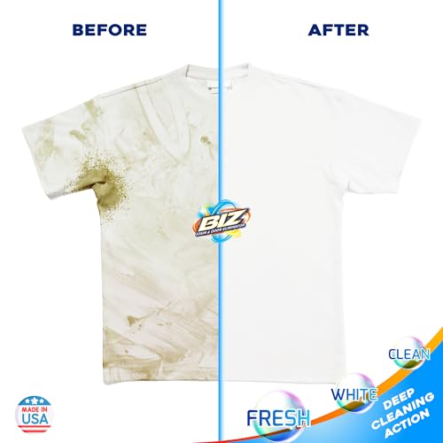 Biz Laundry Detergent Powder, Stain and Odor Eliminator for Tough Stains Like Grass Sweat and Chocolate, Powder Laundry Detergent with 4 Stain Fighters, Color Safe, HE Safe, Unscented, 37.5 Ounce