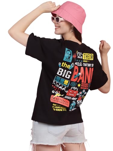 Image of Preneum Women's Cotton Graphic Printed Baggy Fit Drop-Shoulder Sleeves Cotton Oversized T-Shirt || Round Neck || Half Sleeve