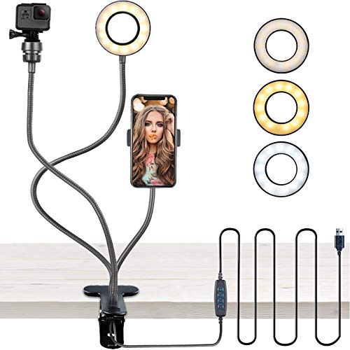 Webcam Lighting Stand for Live Stream, Selfie Ring Light with Phone Holder & 1/4