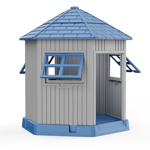 ZUCONKITCH Indoor-Outdoor Hexagonal Resin Dog House Weather-Resistant Pet Shelter with Ventilated Windows for Home and Patio Use