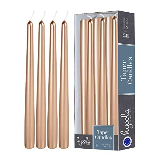 Hyoola 12 Pack Tall Metallic Taper Candles - 14 Inch Copper Metallic, Dripless, Unscented Dinner Candle - Paraffin Wax with Cotton Wicks