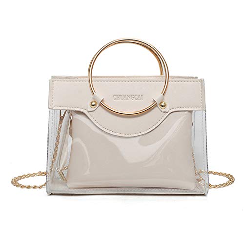 Clear Purse,2 in 1 Clear Tote Transparent Bag Top Ring Handle Handbag Small Chain PVC Shoulder Bag
