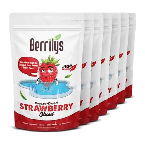 Berrilys Freeze Dried Sliced Strawberries, Healthy Snack, No Added Sugar, Non-Gmo, Pack of 7, 0.88 Oz each Cover