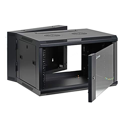 AEONS 6U Professional Wall Mount Server Cabinet Enclosure Double Section Hinged Swing Out 19-Inch Server Network Rack Locking Glass Door 22-Inches Deep Black (Fully Assembled)