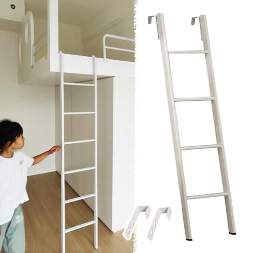 Escalera cama litera ajustable, escalera universal con gancho, color blanco para caravana 120 135 140 150 160 165 170 180 cm, escalera corta de metal para