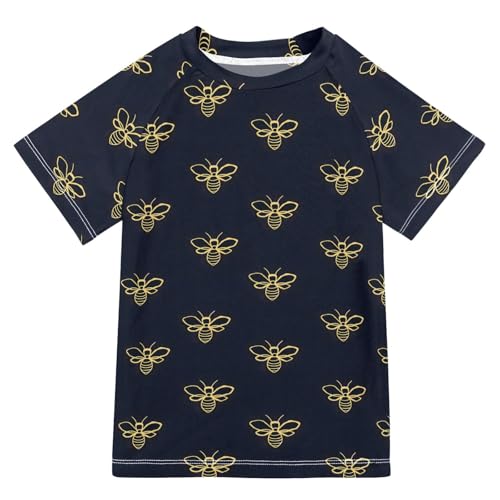ALAZA Kids Rash Guard Girls Boys Toddler Swim Shirts Short Sleeve Bees Black UPF 50+ 3T