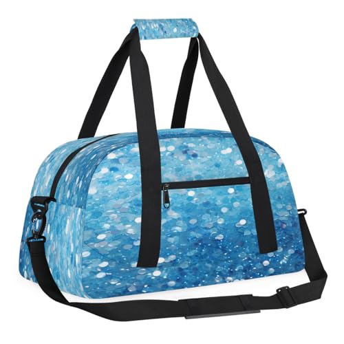 Blue Sequins Bling Glitter Kids Overnighter Duffel Bags for Boys, Carry-On Size Sports Gym Bag with Front Zipper Pocket for School Practice or Overnight Travel Weekender Sleepover Tote Bag