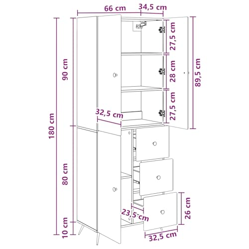 Muebles de madera de roble ahumado con construcción estable, 3 estantes y puertas robustas 3