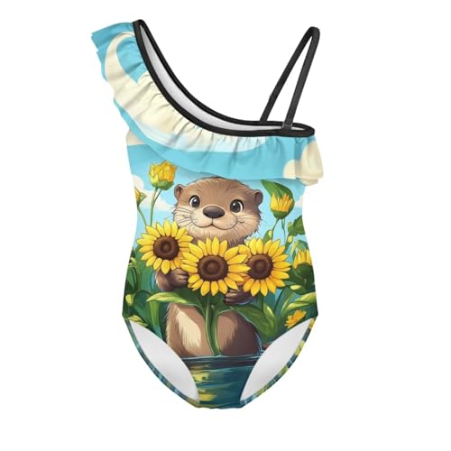 Swimsuits Size 3-14 One Shoulder Bathing Suit for Girls Summer Ruffle One Piece Full Coverage Swimming Suits