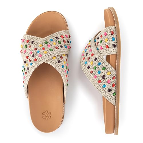 Image of The Sak Penelope Slide Sandal - Women's Flat Fashion Slides with Soft Cushion Sole -Hand Crochet Slip On Sandals For Everyday