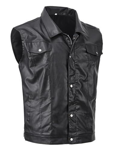 Image of Men's Zipper PU Faux Leather Sleeveless Waistcoat Motorcycle Biker Vest Jacket