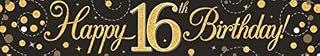 OAKTREE UK 625518 9ft Banner Sparkling Fizz 16th Birthday Black & Gold Holographic