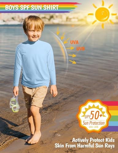 Image of Boys Rash Guard Swim Shirts Long Sleeve UPF 50+ Swimwear Toddler Kids Sun Protection SPF Water Surfing Swimming Shirts 0-16Y