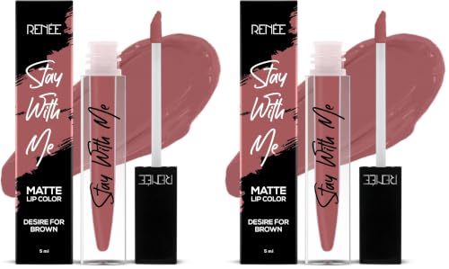 Image of RENEE Stay With Me Matte Liquid Lipstick - Desire for Brown, 5ml| Long Lasting, Light Weight & Non Transfer Formula| Water & Smudge Proof (Pack of 2)