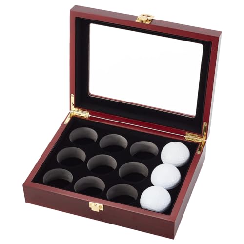 OLYCRAFT Golf Ball Display Case 12-Hole Wooden Display Box for Golf Ball Display Storage Box Golf Ball Wood Showcase Protected Cabinet Golf Rack for Golf Ball Collections 8.7x6.7x2.5 inch