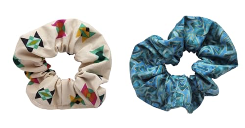 Set of 2 Handmade Cotton Elastic Hair Scrunchies, Washable, High Quality