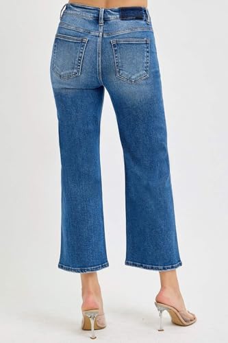 SALT TREE Risen Jeans - Tummy Control Elastic Band Mid Rise Crop Wide Jeans - RDP59262