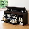 Netstar 3 tier entryway bench with cushion shoe rack bench with flip drawer lift top storage box shoe storage organizer for entryway hallway living room black  urban country home decor