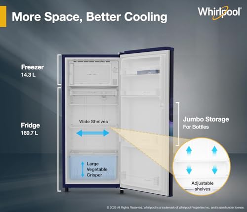 Image of Whirlpool 184 L 3 Star Direct-Cool Single Door Refrigerator (205 WDE PRM 3S SAPPHIRE SERENA-Z)