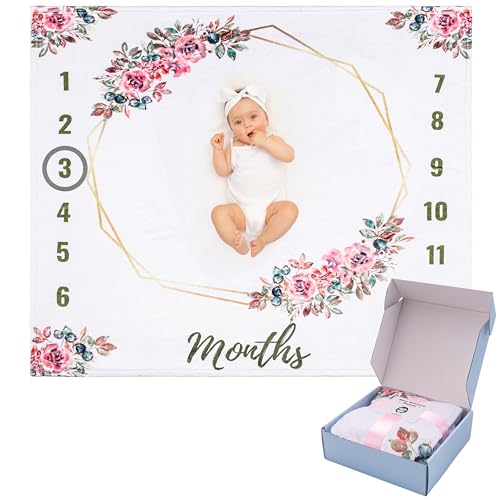 Image of Marzel Goods Baby Monthly Milestone Blanket - Tracker for Baby Girl & Boy, 47x47 in