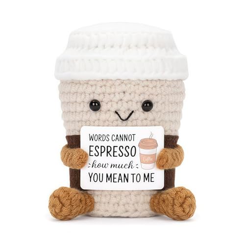 AuraFusion Emotionale Unterstützung Häkeln Kaffee, Lustige Geschenke für Frauen, Ornamente für Kaffeeliebhaber, Glücksbringer für Prüfungen und Freunde.