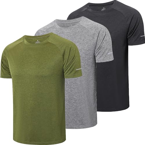 ZENGVEE 3er Pack Sport Tshirts Herren Funktionsshirt Sport Shirt Männer Schnelltrocknend Atmungsaktiv Sportshirt Laufshirt Kurzarm Trainingsshirt(521-Black Gray Green-XL)