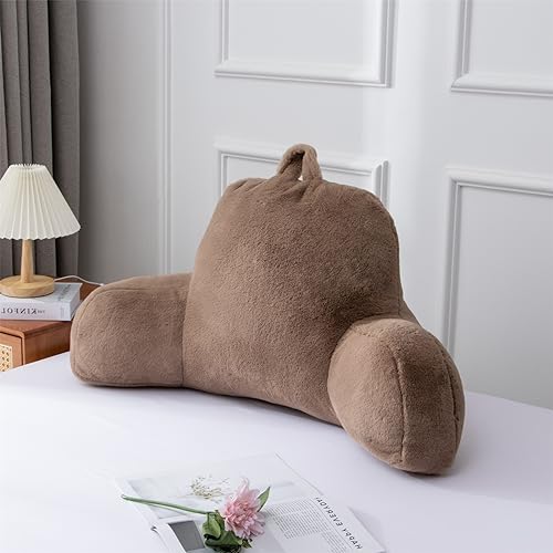 A Nice Night Faux Fur Reading Pillow Bed Wedge Large Adult Children Backrest with Arms Back Support for Sitting Up in Bed/Couch for Bedrest,Khaki