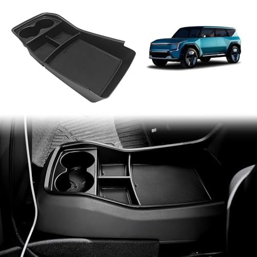 BestEvMod for EV9 Lower Center Console Organizer Tray Interior Accessories Storage Box ABS Material with PVC Trim Compatible with 2024 2025 Kia EV9 Accessories (V2)