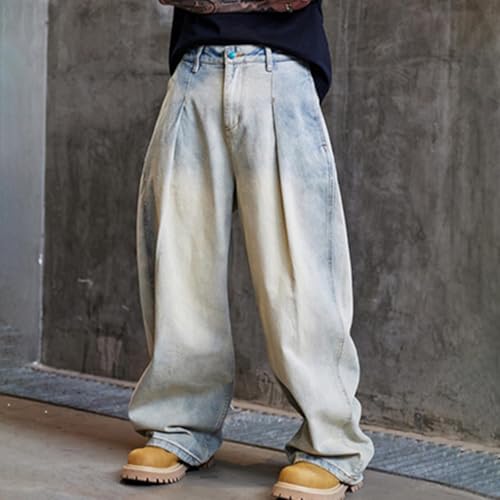 Jeans Pants for Mens 2025 Trendy Washed Solid Color Oversized Leg Loose Comfy Denim Cargo Trouser Sweatpant4