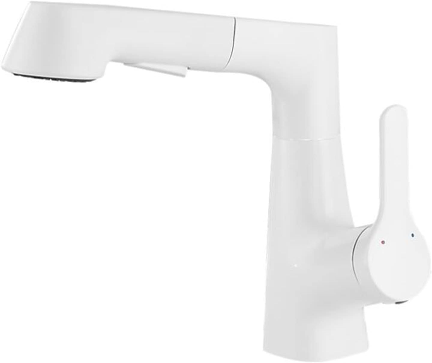 Basin Mixer Tap with Pull Out Spray White Brass Swivel Hot and Cold