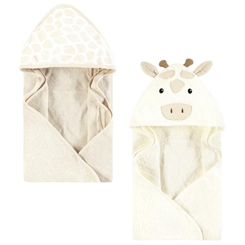 Image of Hudson Baby Unisex Baby Cotton Poly Animal Face Hooded Towel, Beige Giraffe, One Size