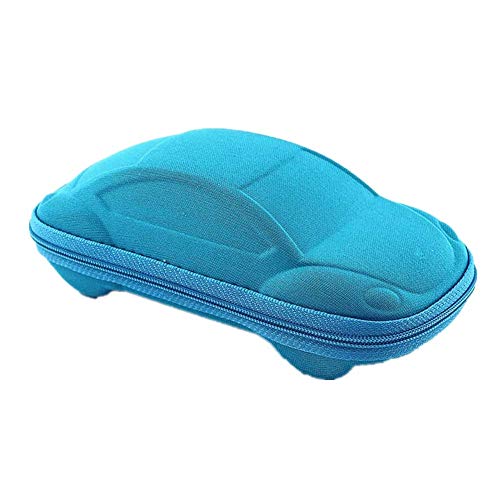 Oyfel Brillenetui für Kinder Jungen Mädchen Hard Schlüsselanhängerform Faltbar Sonnenbrille Eyewear Aufbewahrungsbox Tragetasche Schutz Reißverschluss Auto Muster Blau Blau 165×75×48mm Cover