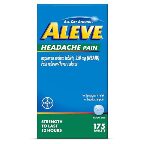Aleve Headache Pain Reliever & Fever Reducer Tablets, Naproxen Sodium, for Headache Pain Relief, Pain Medicine for Adults, Headache Pain Relief Pills, 175 Count Cover