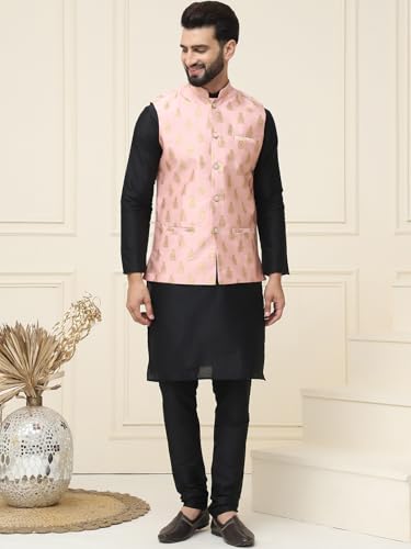 Image of SOJANYA (Since 1958 Men's Silk Blend Kurta Pyjama With Nehrujacket Set
