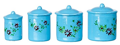 International Miniatures by Classics Dollhouse Miniature 1:12 Scale Canisters, Set of 4 w/Lids, Blue