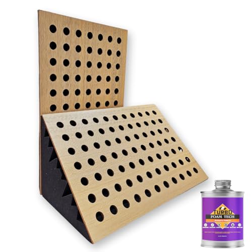 Image of SoundaXe M-Dot Corner Bass Trap, Wood + Acoustic Foam | Diffuse Bass in Studio & Home Theatres Douglas Pine, 24x15 inch, 2 pcs + SR Adhesive