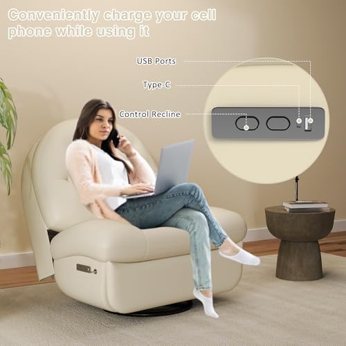 Sillón Recliner Giratorio Piel Blanco miniatura 6