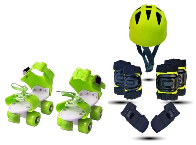 Image of Kids Roller Skates Set with Helmet, Knee Pads, Elbow Pads and Wrist Guards (Neon)