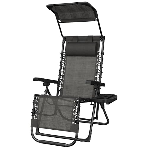 Abician Bain de Soleil Chaise Longue de Jardin avec Pare-Soleil & Appuie-tête & Support de Gobelet Amovible, Fauteuil de Jardin Chaise Longue Pliable &...