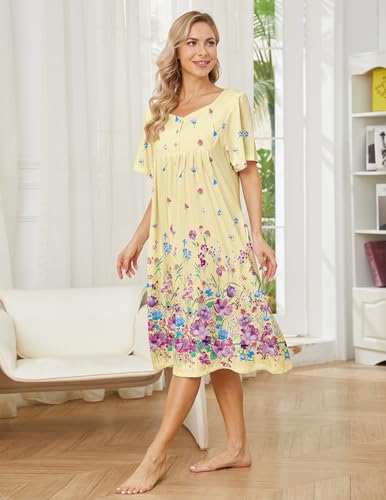 Image of House Dresses for Women with Pockets Mumu Dresses Short Sleeve Moo Moos for Women Nightgown Duster Lounge Dress S-3XL