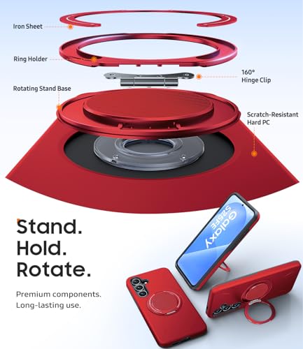 JAME for Samsung Galaxy S25 FE Case, Ring Stand, Shockproof Phone Case Red - image 6