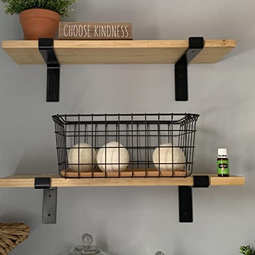 8 Inch Wall Shelf Brackets (Match 7.25" Board) 4Pcs, Heavy Duty Black Metal, Kitchen, Bathroom, Mantel Floating Shelves Hardware #TOP6
