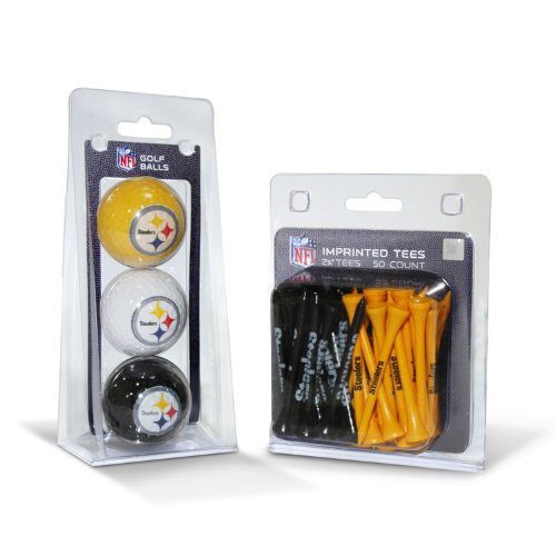 Team Golf NFL Pittsburgh Steelers 3 Golf Balls And 50 Golf Tees Logo Imprinted Golf Balls (3 Count) & 2-3/4 Regulation Golf Tees (50 Count) Multi Colored