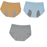 Paquete de 3 Bragas para El Período Bragas Posparto Absorbentes A Prueba de Fugas de Algodón de Cintura Alta para Adolescentes y Niñas Paquete Múltiple Cómodas Color Amarillo Azul y Gr