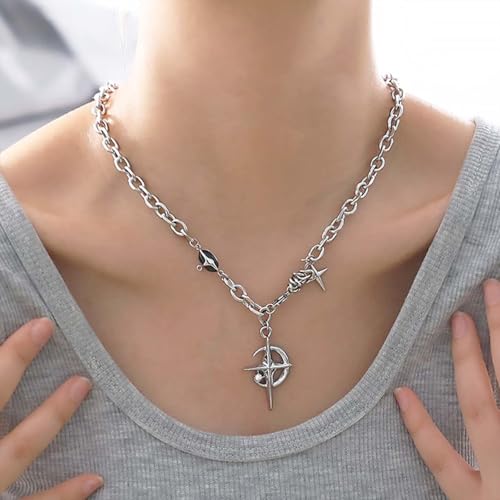 Image of 2 Pcs Cross Necklace Set, Y2K Aesthetic Gothic Jewelry for Men and Women, Punk Style Accessories for Music Festivals and Concerts