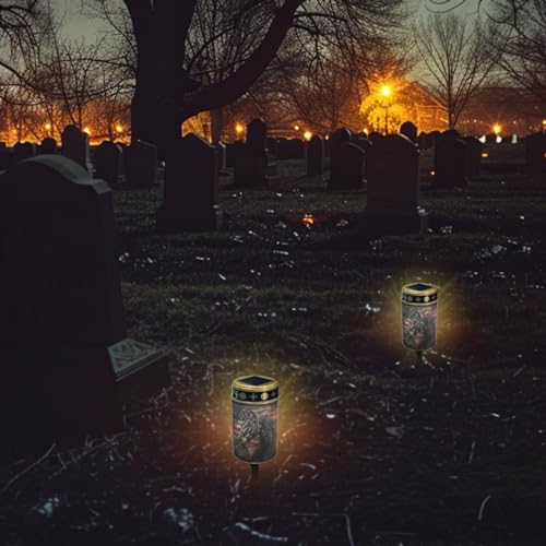 Image of American Flag Horse LED Solar Lights for Patriotic Landscape Waterproof Solar Light 4th of July Solar Power Light Flameless Candle for Cemetery Grave Memorial Decor 2 Pcs