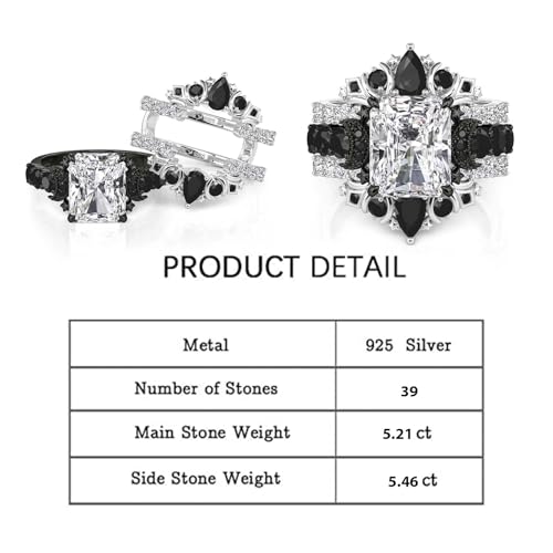 Jeulia Luna Astra Stackable Wedding Ring Set for Women, 5.2 CT Lab Created Cz Engagement & Bridal Bands, Moon and Star Radiant Cut Design in 925 Sterling Silver, Gift Box2