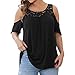 Top a Tunica a Maniche Corte con Cuciture in Pizzo a Spalle Scoperte da Donna, Taglie Forti, da Indossare con Leggings Estivi Vestito Maglina Invernale (XL,Nero)